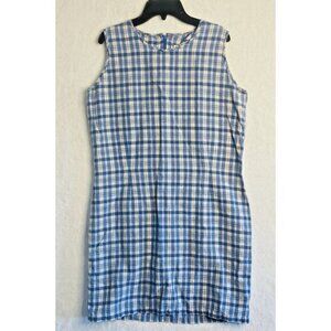 Timberland Linen Dress Womens‎ 12 Blue Beige Plaid Knee Length Sleeveless Sheath